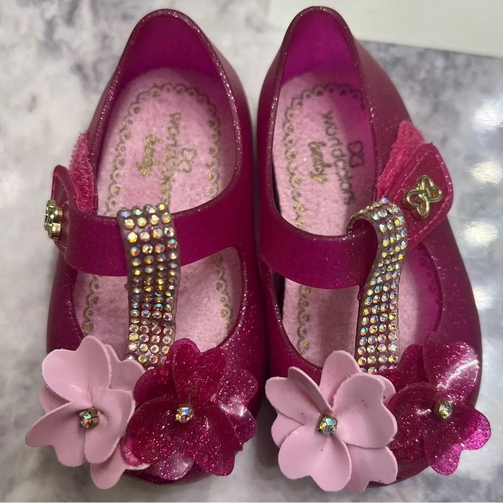 World colors mermaid baby shoes size 2 pink glittery shoes